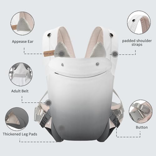 Baby Carrier Newborn to Toddler, Cozy Baby Wrap Carrier with Hook&Loop for Easily Adjustable,with Padded Straps, Lumbar Belt,Soft Fabric,Breathable(Black and White)