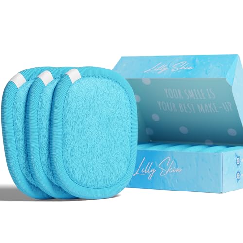 Pads Démaquillants Lavables et Réutilisables Lilly Skin - Lingettes Carrées Microfibres Nettoyantes et Exfoliantes pour la Peau du Visage - Boîte de 7 Pads en Tissu Simili Coton (Bleu Chill, XL)