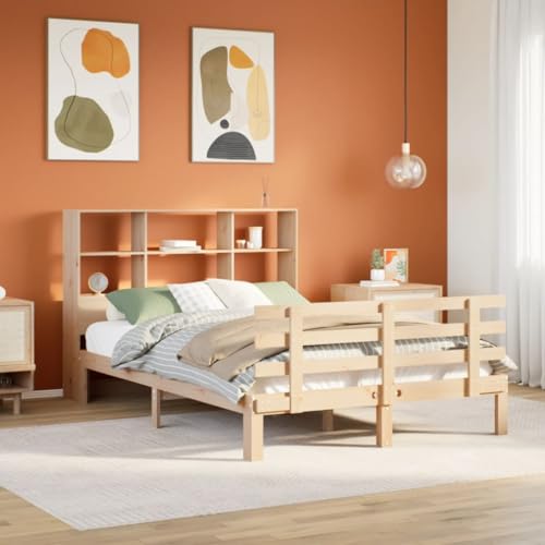 AJJHUUKI Estantería de cama sin colchón de 120 x 190 cm, tamaño doble, de madera maciza de pino, muebles, camas y accesorios, camas y marcos de cama