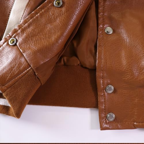 Image of Kids Leather Jacket Boys Baseball Jacket Motorcycle Faux Leather Zipper Coats 4-8 Years