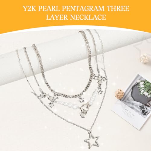 Image of SANNIDHI Pearl Necklace for Women Girls Gothic Rose Cross Pendant Chain Layered Necklace Stainless Steel Beads Choker Necklace Punk Aesthetic Necklace Jewellery Gifts for Women, Girls