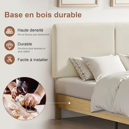 Lit Double 140x190 Rembourré Tête Réglable VECELO