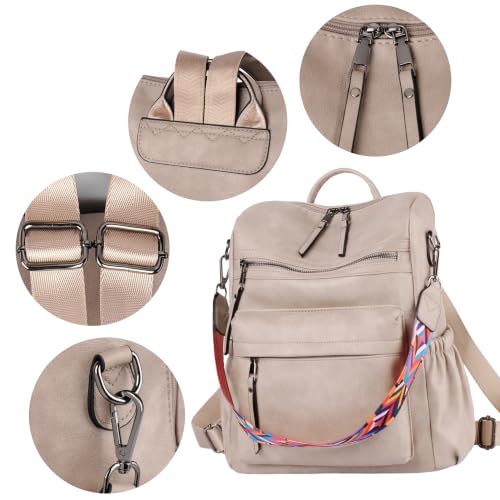 Image of Dora & Liz Womens Backpack Purse Leather Backpack Purse for Women Travel Fashion Backpack Designer Ladies Shoulder Bags (Taupe)