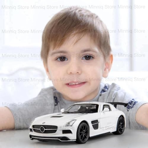 Image of 1 /32 Merceedes Benz SLS AMG GT Future Model Car - Exclusive Alloy Metal Pullback Toy with Openable Doors, Lights, and Music for Kids (1:32 Merceedes SLS- White)