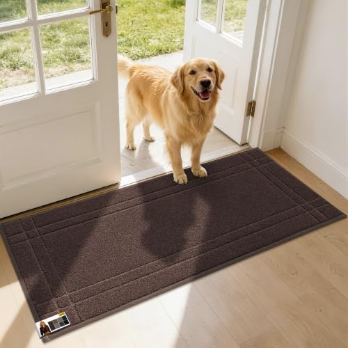JSEI Door Mat for Entrance, Washable Low Profile Doormat for Front Door & Back Door, Absorbent Entryway Rugs with TPR Non-Slip Backing for Wet Shoes & Dirty Paws, 20" x 48", Brown Brown 20''
