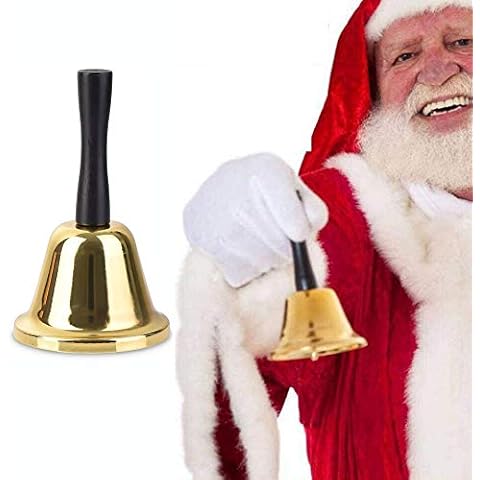 Hand Bell Christmas Metal Hand Bell for Christmas Decorations, Service Bell, Reception Bell, Dinner Bell (Gold) Cover