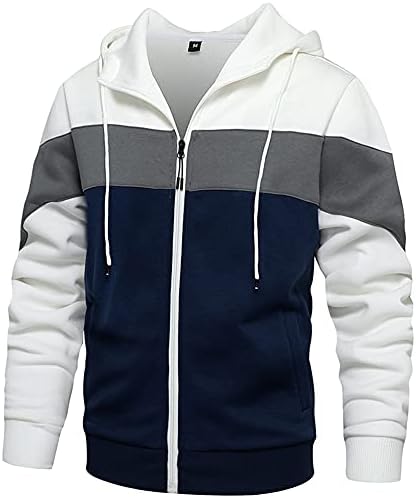 DUOFIER Men's Hoodies Zip Front Sweatshirt Color Blocking Hooded