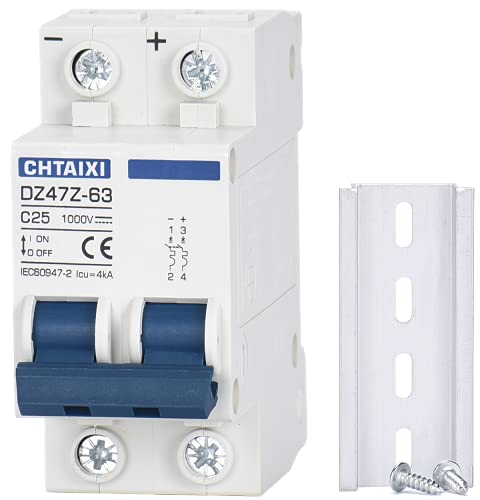 Image of CHTAIXI DC Miniature Circuit Breaker, 2 Pole 1000V 25 Amp Isolator for Solar PV System, Thermal Magnetic Trip, DIN Rail Mount, Chtaixi DC Disconnect Switch C25