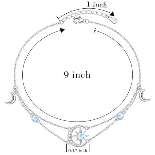 Image of S925 Ankle Bracelet for Women Heart Multilayer Anklets Dainty Beaded Chain Adjustable 9+1 Summer Cute Beach Foot Jewelry