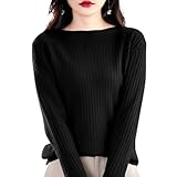 [PALAME] リブニット セーター レディース 長袖 【女性らしい上品なセクシーさ・やさしい肌触り】 ニット トップス ボートネック カットソー 柔らかい 伸縮性 薄手 着痩せ 着回し力 カジュアル きれいめ 婦人服 通勤 日常 春 秋 冬 (JP, アルファベット, L, ブラック)