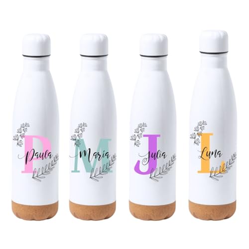 WEPRINTFY. | Botella Térmica Personalizada | Inicial y Nombre | Botellas de Agua Acero Inoxidable | 750 ml Bebidas Frias y Calientes | Botella Agua | botella agua acero inoxidable