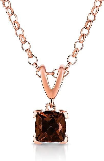 Le Vian 3/4 Carat Brown Smoky Quartz Square Pendant Necklace for Women I 14k Rose Gold Plated 925 Sterling Silver Pendant for Her I 18 Inch Chain Necklace with Spring Ring Clasp I Cushion Cut Gemstone