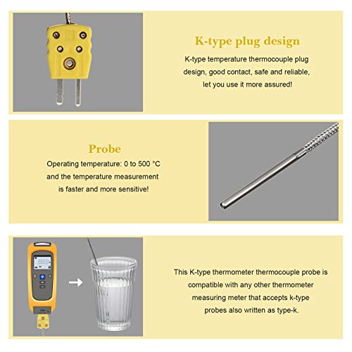 Yunsailing Type K Thermocouple Probe Tl1004 K Type Sensor Probes Metal Mini Connector Temperature Sensor for Meter in Temperature Range from 0 to 500 Celsius(3 Pcs)