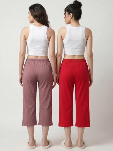 Image of Fflirtygo Women's Cotton Plain Calf Length Capri | Nightwear Short Pyjama | 3 /4th Solid Pyjama Pant | Regular Fit Casual & Lounge Wear Capri Combo (Pack of 2)