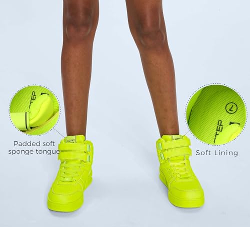 Image of LUCKY STEP Women High Top Fashion Sneakers Ankle Boots | Basketball Walking Tennis Shoes Platform Hook and Loop Faux Leather Sneaker