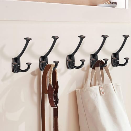 ZAUYX Large Wall Double-Sided Hook 10 Pack Oil Rubbed Bronze Hook Decorative Heavy Duty Solid Large Coat Hooks for Towel Hanging Coats Robe Triple Coat Hook Three Prong Hook by ZAUYX - Used condition - Image 4