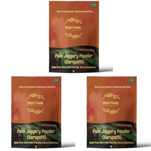 Image of Khari Foods Pure Organic Jaggery Powder, Gur Powder /Shakkar, No Preservatives Guaranteed (Palm Jaggery 400g) (Pack of 3)