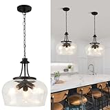 14.2' Modern Pendant Lights Kitchen Island, 3-Light Matte Black Pendant Light Fixtures with Clear Glass Shade, Industrial Hanging Pendant Lights Fixture for Kitchen Island Dining Room Bedroom Entryway