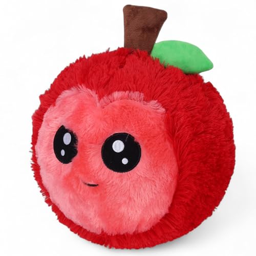 MIJOMA Plüschball Ø23cm mit Handpumpe – Kuscheliger aufblasbarer Softball – Flauschiger Ball aus Plüsch – Aufblasspielzeug für Kinder (Apfel – Rot)
