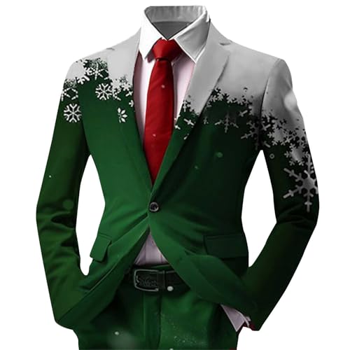 Men's Christmas Suit Blazer Festive Printed Long Sleeve Lapel One Button Jackets Xmas Celebrations Events Overcoat Plus Size