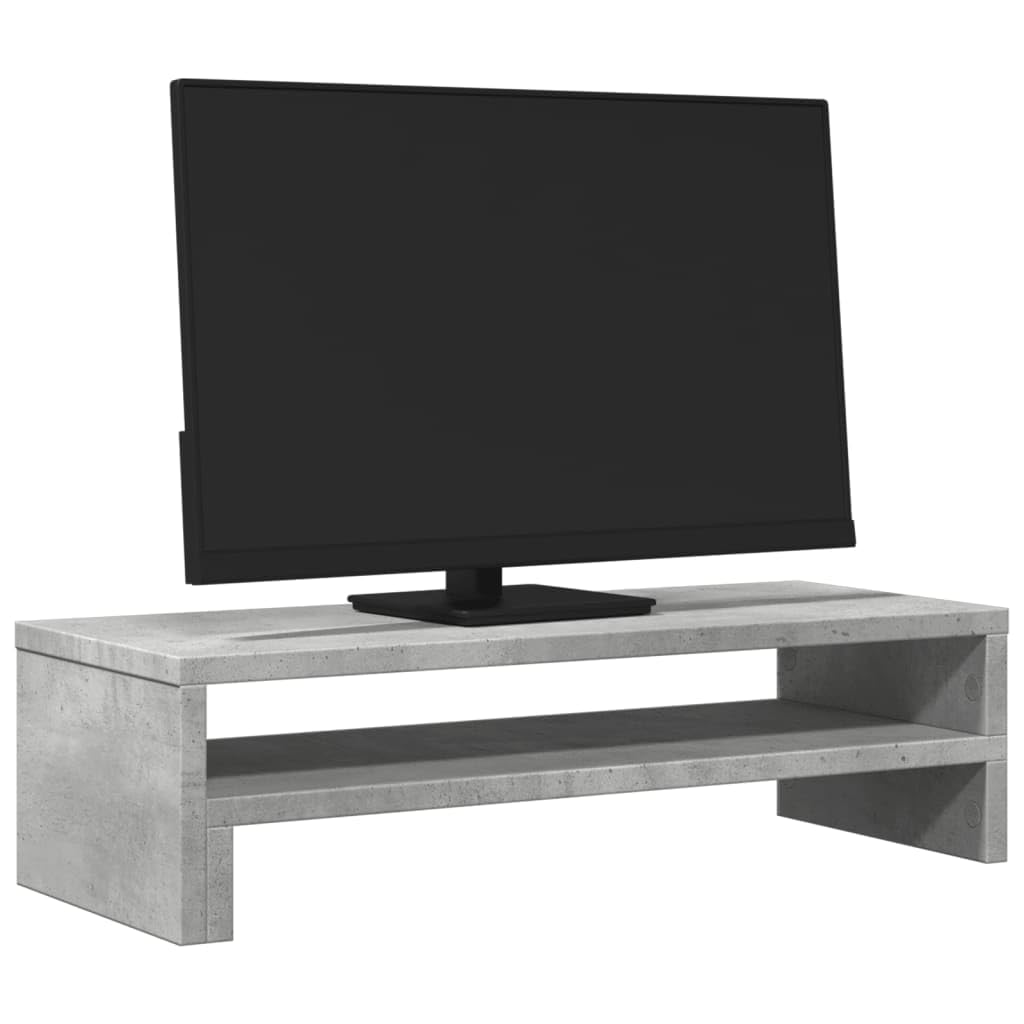 Supporto per monitor in legno grigio cemento, 54 x 22 x 15 cm, organizer da scrivania per computer portatile, postazione di lavoro, home office e gaming, portata 25 kg