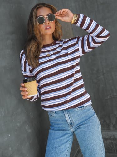 Image of LILLUSORY Womens Striped Lightweight Sweaters 2026 Fall Fashion Outfits | Ladies Trendy Long Sleeve Tops, Work Shirts, Cozy Knit, Office Crewneck Pullover, Cute Teacher Clothing, Old Money Clothes