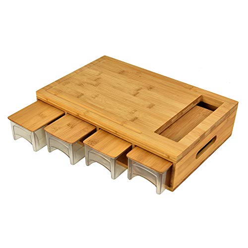 Large Bamboo Cutting Board with Drawers/Trays/Containers/Storage and Lids,Meal Prep Cutting Board,Chopping Board with Tray for Easy Food Prep and Cleanup