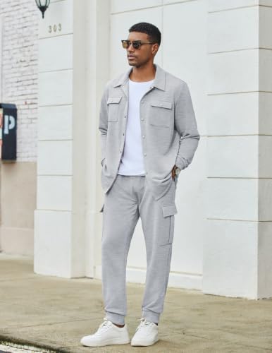 COOFANDY Mens Outfits 2 Piece Casual Track Jogging Suit, Light Grey, Medium - image 2