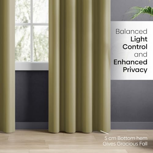 Image of Haus and Kinder Blackout Curtains 5 feet for Window,Pack of 2 Blackout Curtains for Window,100% Room Darkening Curtains Blackout 5 feet Long (Pista Green, 114x152 CM)