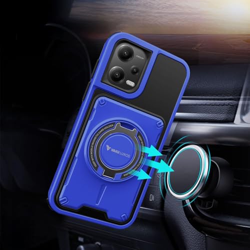 Image of Vaku Luxos Axion Armor Military Grade TPU Back Cover Case for Xiaomi Redmi Note 12 Pro with Magnetic Ring Holder Kickstand Camera Screen Protector- Blue