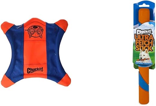 Chuckit! Flying Squirrel Dog Toy, Size Medium 9.5" Diameter and Chuckit! Ultra Fetch Stick for All Breed Sizes