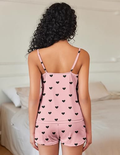 Image of Ekouaer Pajama Sets for Women Soft Sleeveless Lace Cami Shorts Loungwear | Summer 2 Piece Lightweight V-neck Tank Top Pjs with Adjustable Straps for Comfy Nights, Party, Gifting