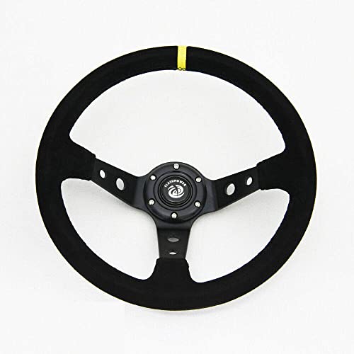 Flashpower Universal 350mm Deep Dished Sport Racing Suede Alloy Steering Wheel