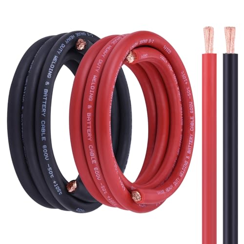 Geosiry 1/0 Battery Cable, 10FT Red + 10FT Black 1/0 Welding Cable, Stranded Oxygen-Free Pure Copper Wire for Automotive, Battery, Solar, Marine and Generator