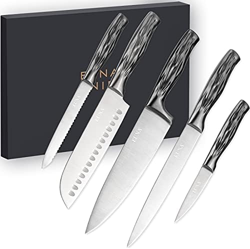 EUNA 5 Pieces Kitchen Knives with Gift Box Stainless Steel Blades Kitchen Knife Set for Professional Chefs Cutlery Chef Knife Sharp for Multipurpose Cooking Space Grey Y-Series