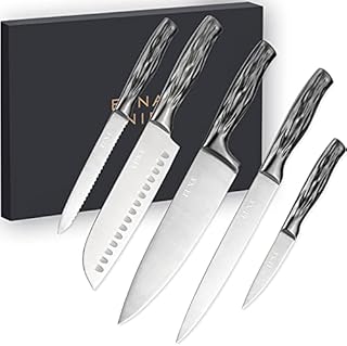 EUNA 5 Pieces Kitchen Knives with Gift Box Stainless Steel Blades Kitchen Knife Set for Professional Chefs Cutlery Chef Knife Sharp for Multipurpose Cooking Space Grey Y-Series