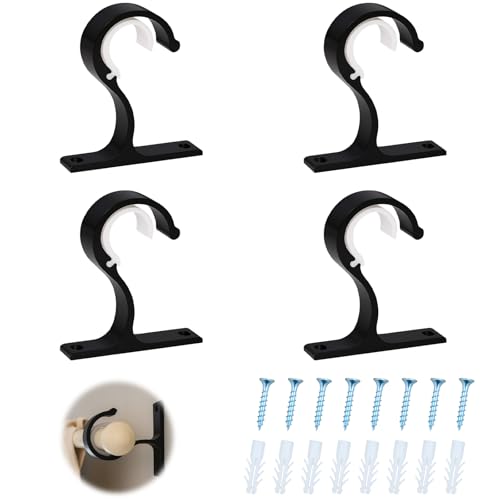 4 Pièces Supports de Tringle à Rideau, Crochets de Draperie de 25 à 28 mm, Support de Tringle de Fixation Robuste en Alliage D'Aluminium avec Vis pour...