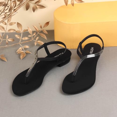 Image of Metro Women Black Synthetic Flat Casual Sandal