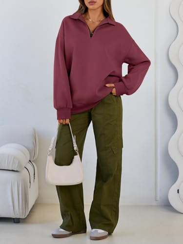 Image of Trendy Queen Women's Oversized Sweatshirts Half Quarter Zip Fleece Sweaters | Soft Cozy Zip Pullover, Comfort Warm Sweaters for Fall Winter, Fashion Mock Neck Outfits