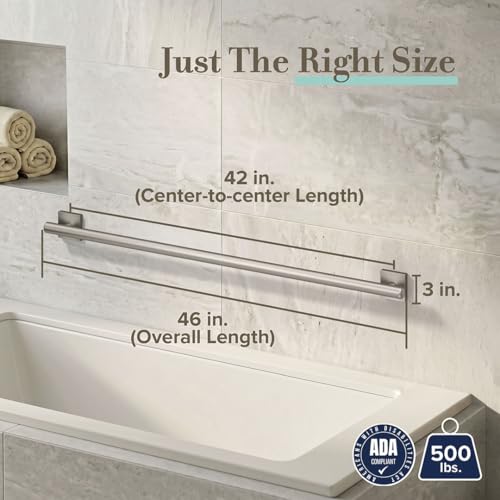 Image of Gatco 958 Elevate, Grab Bar, 42 inch, Satin Nickel /ADA Compliant Safety Grab Bar for Bathroom