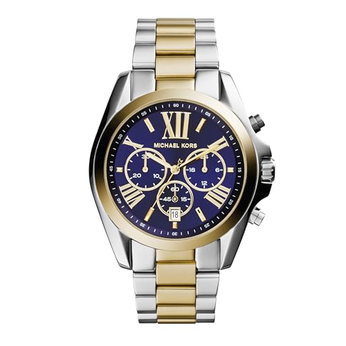 Michael Kors Montre Bradshaw pour Femmes, 43mm Mouvement chronographe à Quartz avec Bracelet en Acier Inoxydable, Argent et Bleu