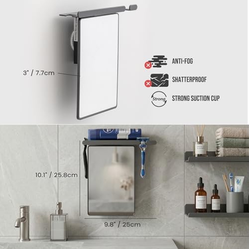 Image of TAILI Shower Mirror Fogless for Shaving with Razor Holder, Anti-Fog with Powerful Suction Wall Mounted for Bathroom, Makeup Shave Mirror for Men & Women, Shatterproof & Removable, Grey