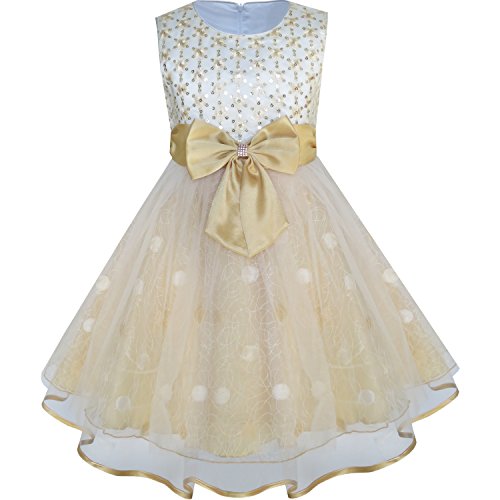 Image of Sunny Fashion Girls Dress Shinning Sequins Beige Tulle Layers Wedding Pageant