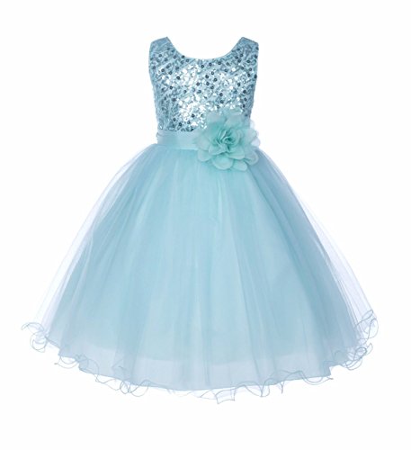 Glitter Sequin Tulle Junior Flower Girl Dresses Christening Dresses B-011NF 2 Mint