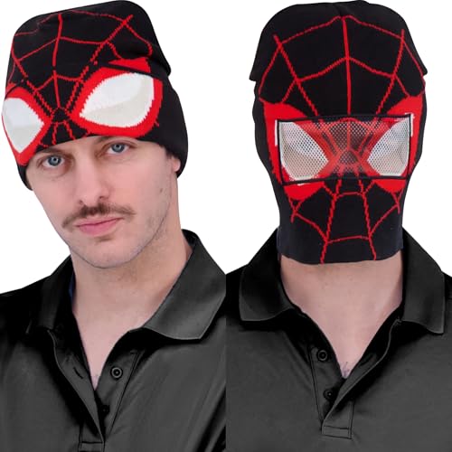 Concept One unisex-adult Marvel Spider-man Miles Morales Roll Down Cuff Beanie Hat, Knitted Winter Skull Cap Beanie Hat