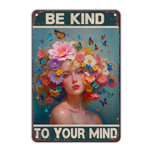 KIYOYO Plaque en métal avec inscription « Be Kind to Your Mind » - Décoration murale - 20,3 x 30,5 cm