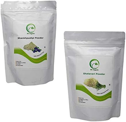 SK ORGANIC Pure Shankhpushpi (Convolvulus Pluricalis) Powder & Shatavari Powder (Asparagus racemosusa) 100% Pure Natural and Organic Combo pack Each 250 gm