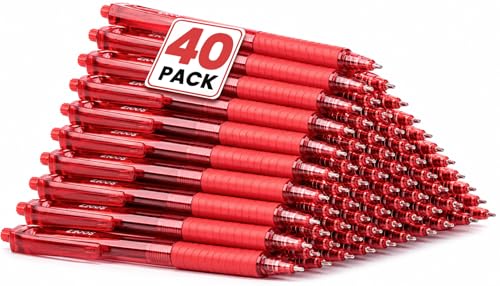 Image of Sooez 40 Pack Bulk Pens Ballpoint, Retractable Red Ink Penswith Soft Grip | Retractable Blue Ink Pens, Medium Point 1.0mm Pen for Journaling, Ballpoint Pen Office Supplies