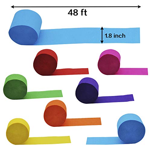 image for JOYIN 48 Rolls Crepe Paper Streamers (7 Colors) for Festival Party Dec
