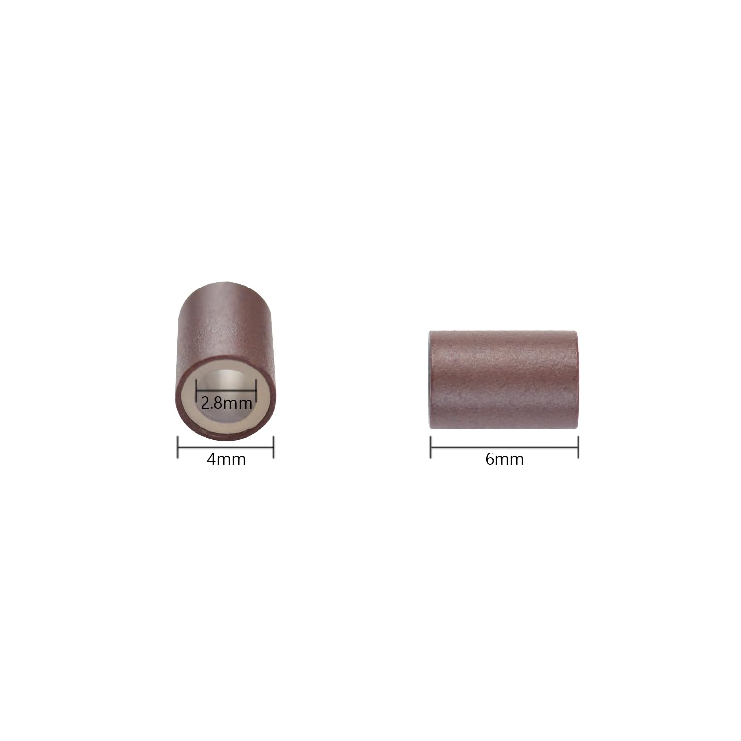 4.0 * 2.8 * 6.0 mm Copper Tube Micro Link Beads with Silicone Lined Micro Ring Hair Beads for I-Tip Hair Extensions (500 Pcs Brown) - Image 2